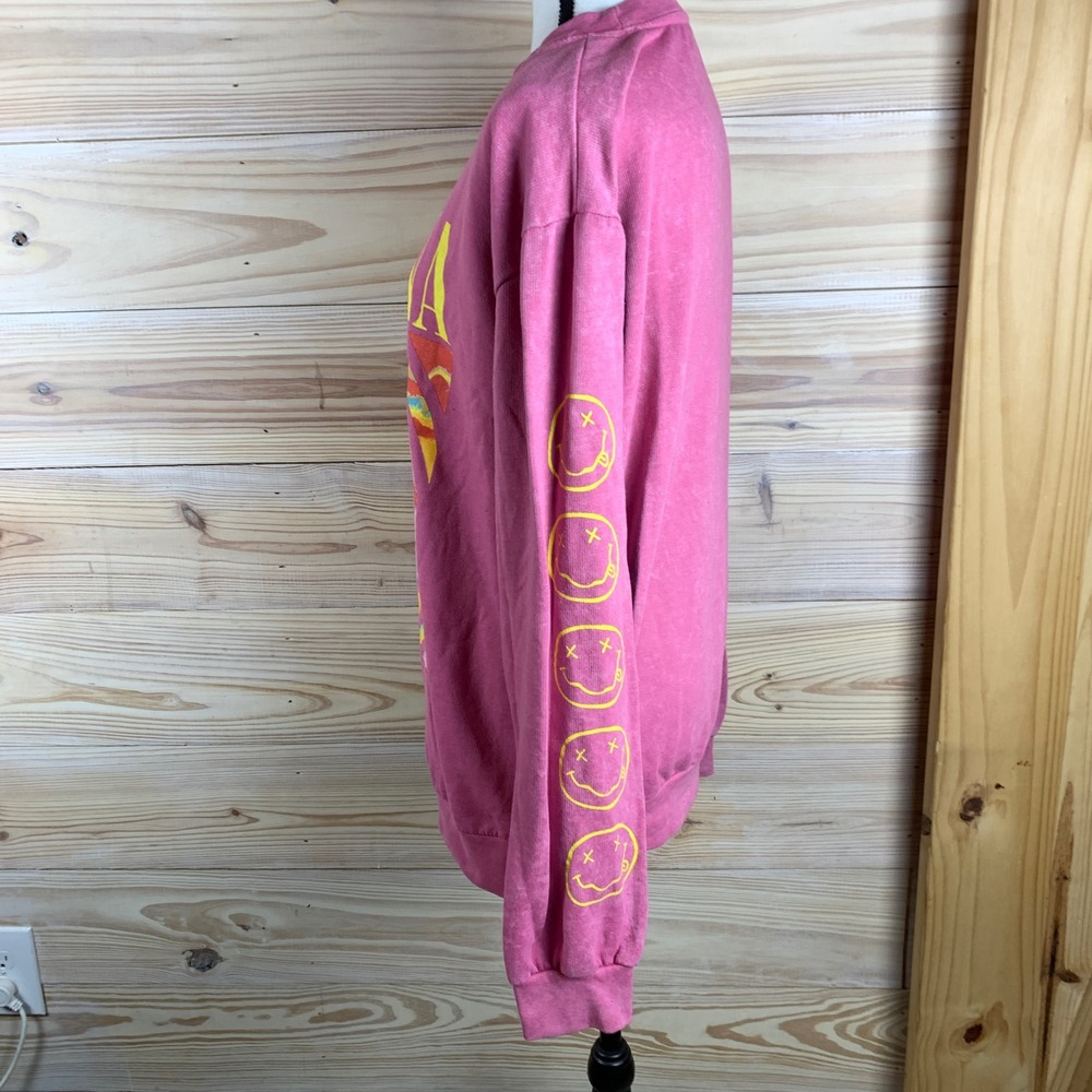 Nirvana Sweatshirt Women L Pink Acid Wash Smiley Face Pullover Girly Grunge - Picture 3 of 8
